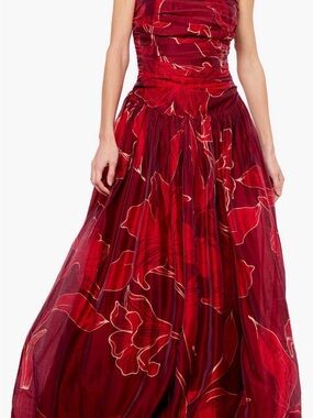 Strapless Red Floral Maxi Dress